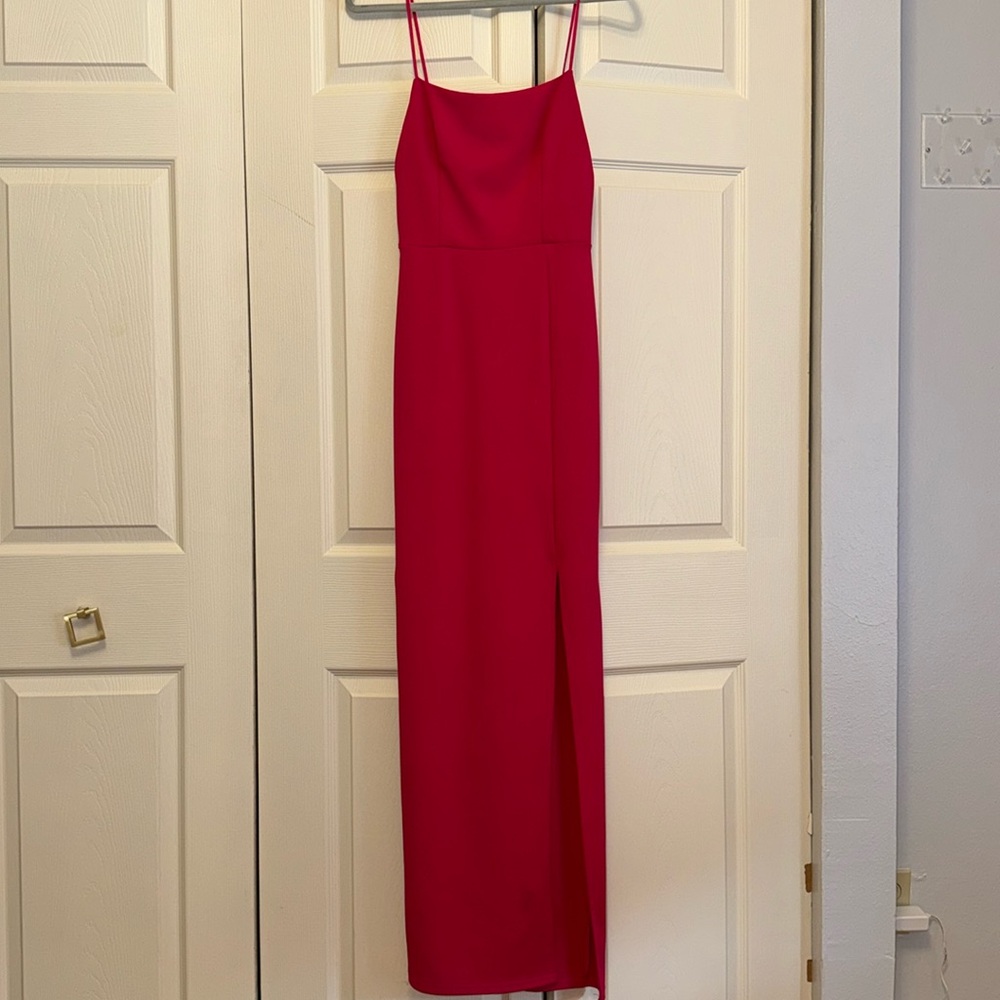pink slit formal gown
